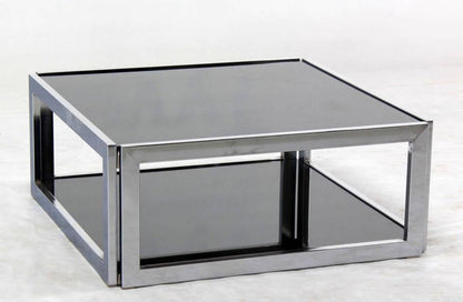 EstablishedLines Sharp Square 2 Tier Modern Chrome Base Smoked Glass Coffee Table w/ Shelf MINT