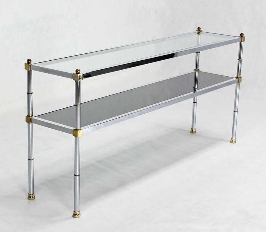 EstablishedLines Chrome Brass and Glass Two Tier Console or Sofa Table Mid Century Modern MINT!