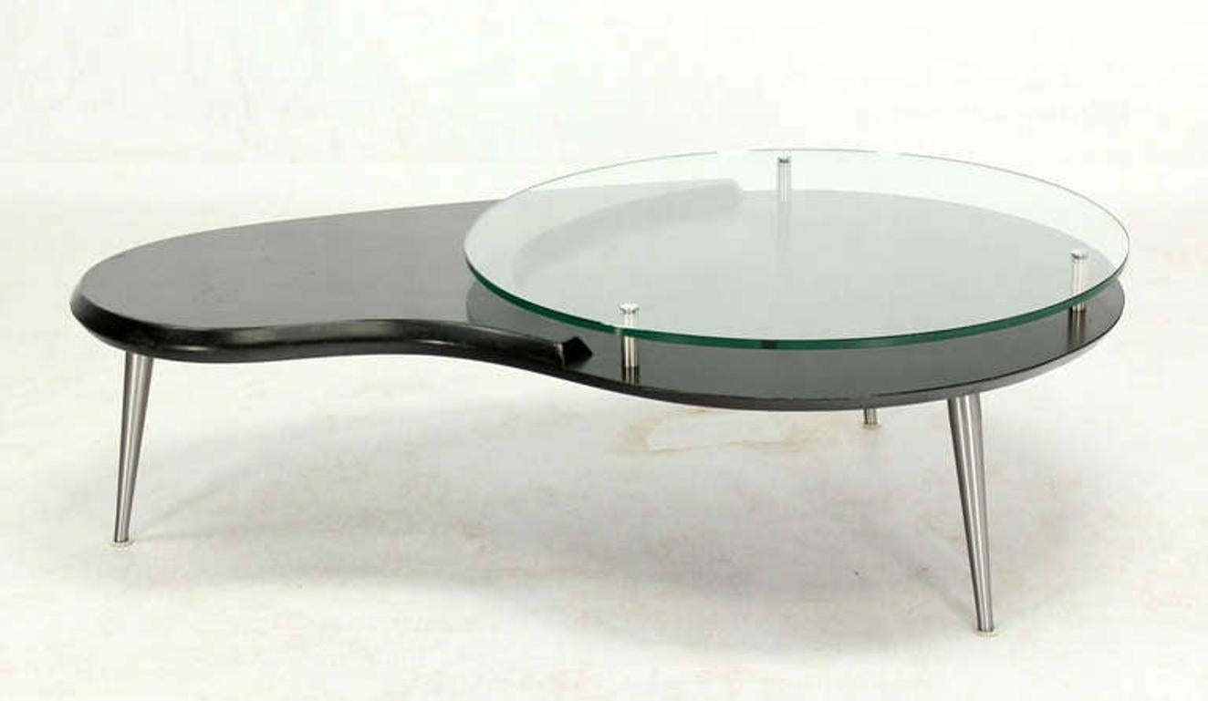 EstablishedLines Mid-Century Modern Organic Kidney Shape Elevated Glass Top Coffee Table MINT!