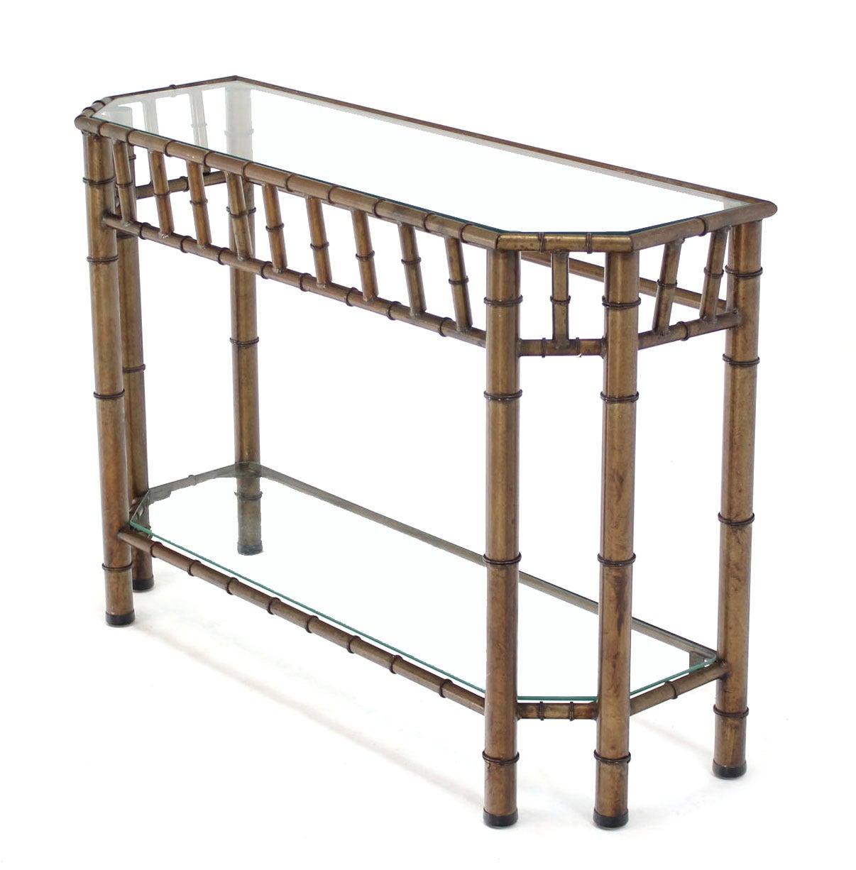 Metal Faux Bamboo Two Tier Bottom Shelf Medium Size Console Sofa Table Mint!
