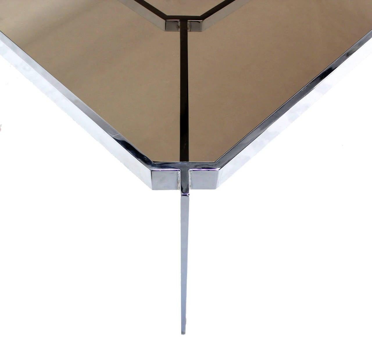 EstablishedLines Mid Century Modern Chrome Base Smoked Glass Top Dining Conference Table Baughman
