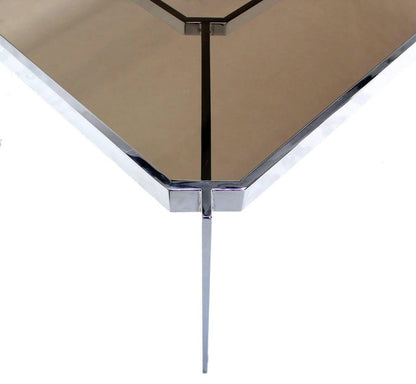 EstablishedLines Mid Century Modern Chrome Base Smoked Glass Top Dining Conference Table Baughman