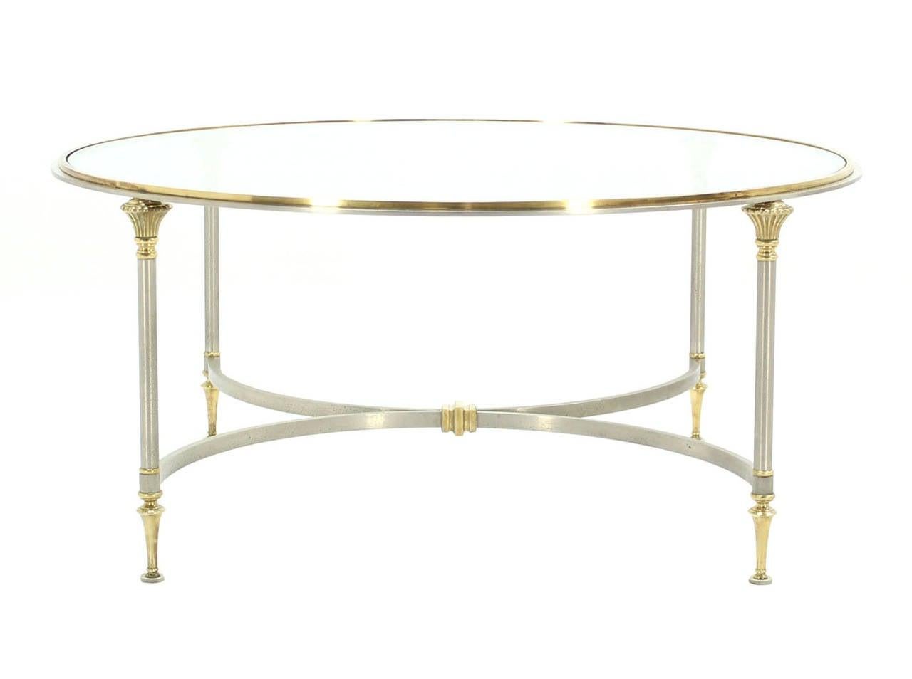 EstablishedLines Mid Century Italian Modern Round Glass Top Brass Chrome/Pewter Coffee Table MINT