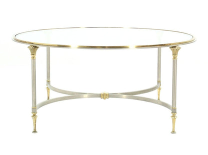 EstablishedLines Mid Century Italian Modern Round Glass Top Brass Chrome/Pewter Coffee Table MINT