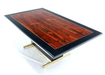 Pedestal Base Brass Legs Rosewood  Ebonised Black Lacquer Top Dining Table MINT!
