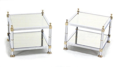 EstablishedLines Pair of Chrome Brass and Smoked Glass Square End or Side Lamp Tables Stands Mint