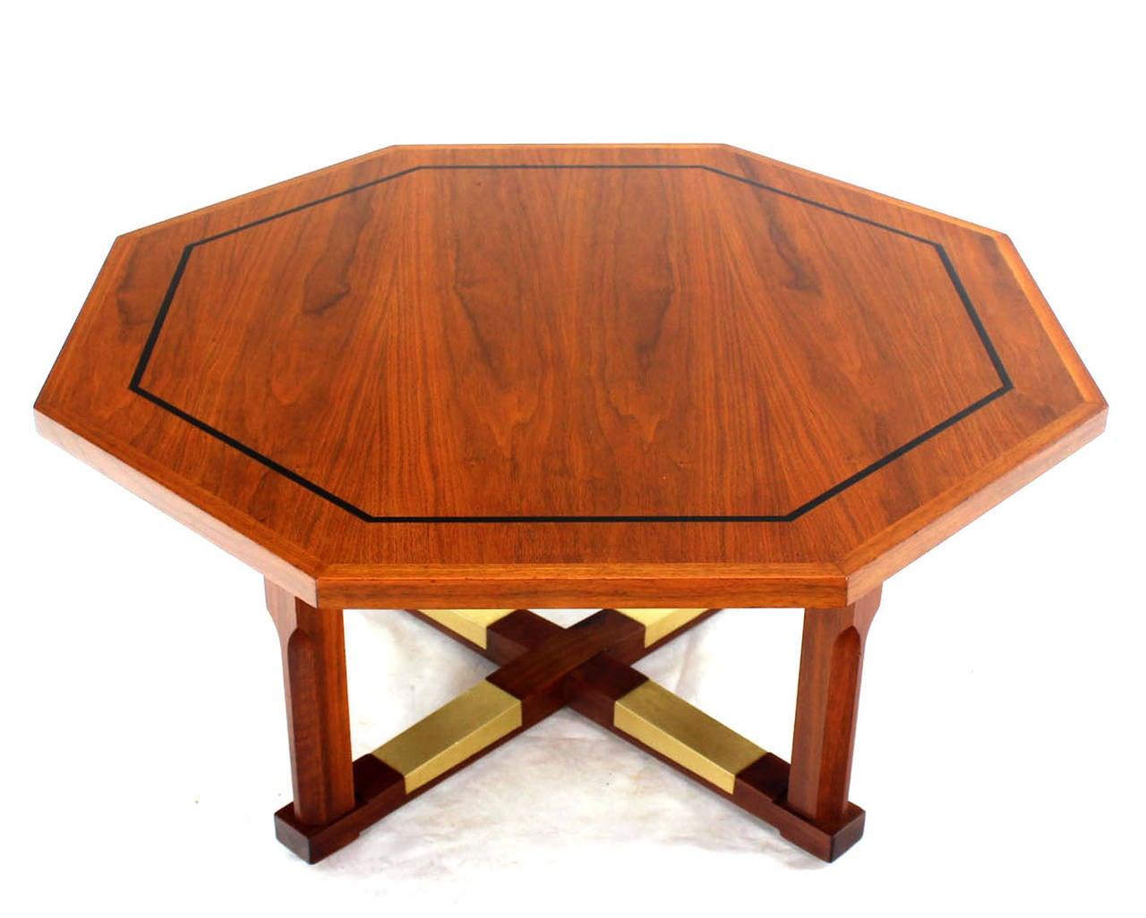 EstablishedLines Mid Century Modern Walnut X Base Inlayed Octagon Shape Coffee Table MINT!