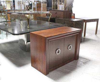 Art Deco Mid Century Modern Double Door Large Hardware Walnut  Server Cabinet