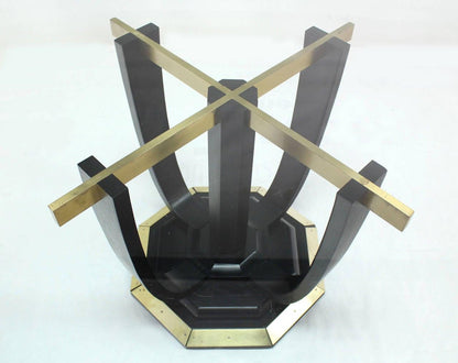 Large Square Glass Top Black Lacquer Brass Base Dining Conference Table MINT