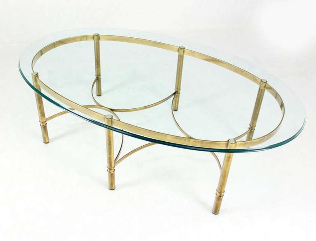 EstablishedLines Brass 6 Legged Base Glass Oval Top Mid-Century Modern Coffee Table MINT!
