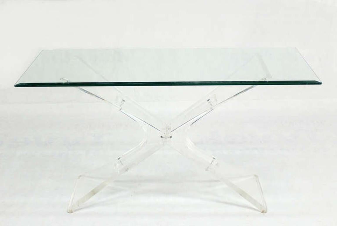 EstablishedLines Lucite X Shape Base Glass Top Mid Century Modern Console Sofa Table MINT!