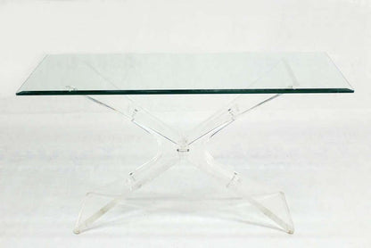 EstablishedLines Lucite X Shape Base Glass Top Mid Century Modern Console Sofa Table MINT!