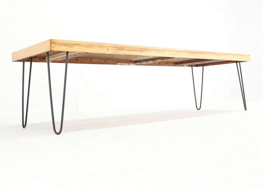 EstablishedLines Large Rectangular Vintage Solid Birch Top with Hairpin Leg Coffee Table