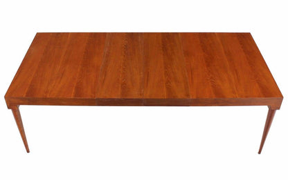 Danish Mid Century Modern Teak Tapered Legs Dining Conference Table Two Leaves