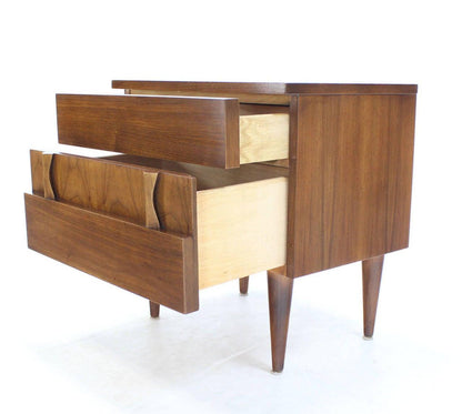Danish Mid Century Modern Two Drawers Walnut End Side Table Night Stand MINT!