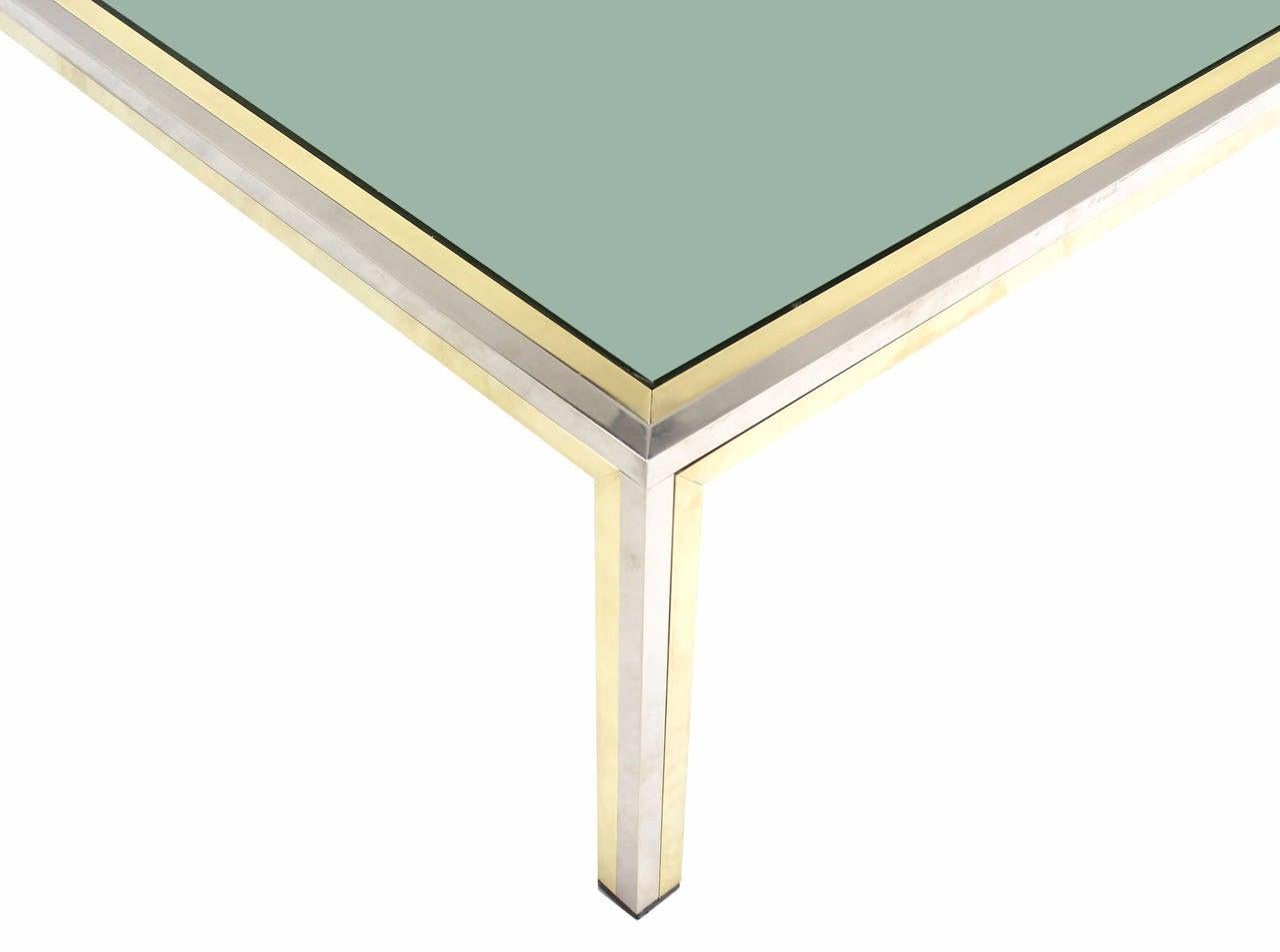 EstablishedLines Large 39" Square Brass Chrome Tinted Glass Top Coffee Center Table Romeo Rega