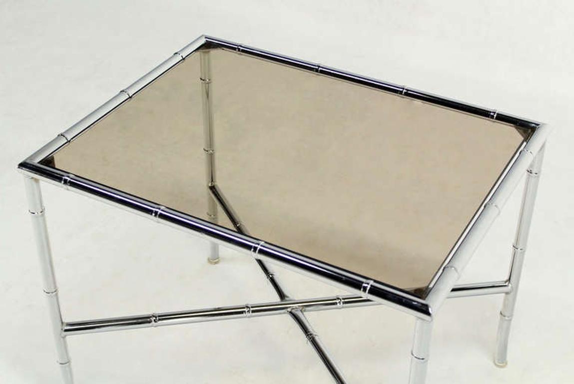 EstablishedLines Pair of Faux Bamboo X Shape Bases  Chrome and Smoked Glass End Tables MINT!