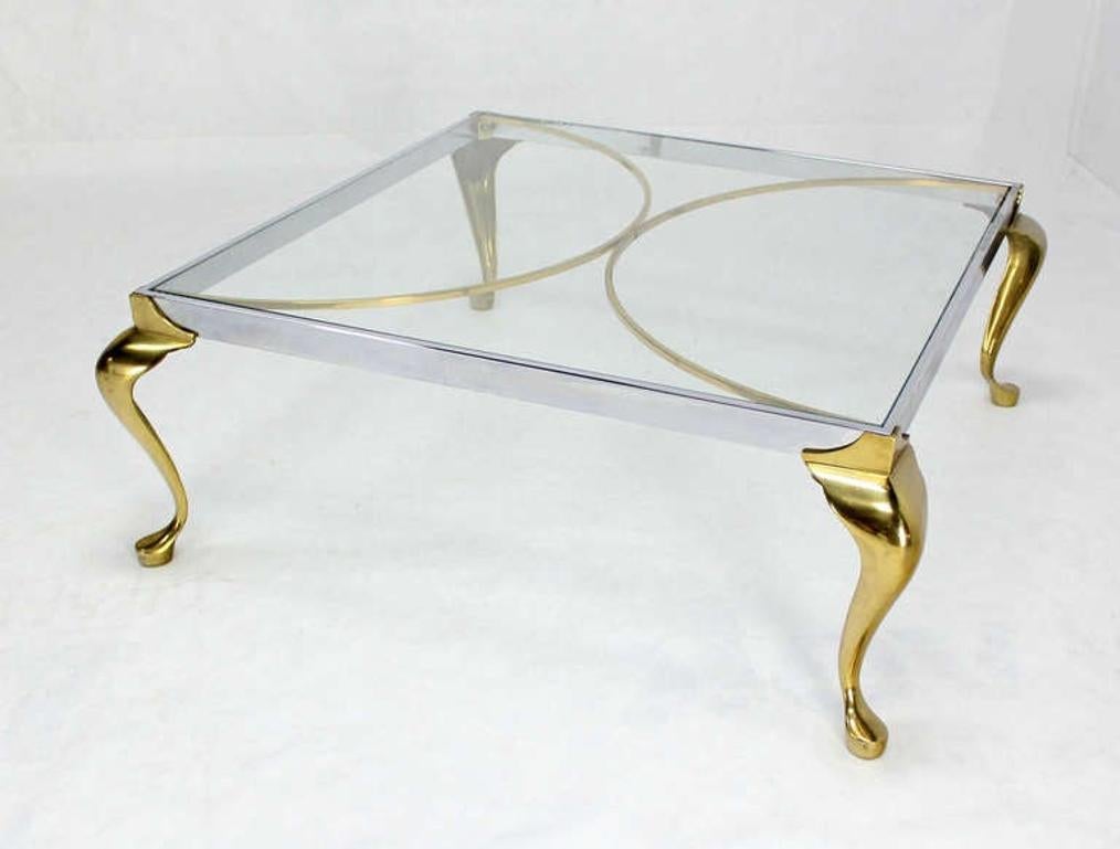 EstablishedLines Mid-Century Modern Chrome Solid Cast Brass Glass Top Square Coffee Table MINT!