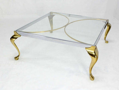 EstablishedLines Mid-Century Modern Chrome Solid Cast Brass Glass Top Square Coffee Table MINT!