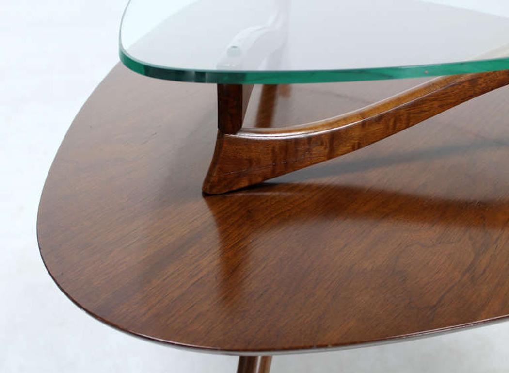 EstablishedLines Pair of Organic Shape Rounded Triangle End Tables with floating  Glass Tops MINT