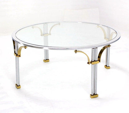 EstablishedLines Italian Mid Century Modern Chrome Brass Glass Top Round Coffee Table MINT!