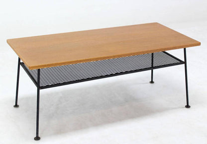 EstablishedLines Mid-Century Modern Rectangle Coffee Table by Freda Diamond Mesh Shelf Wire Legs