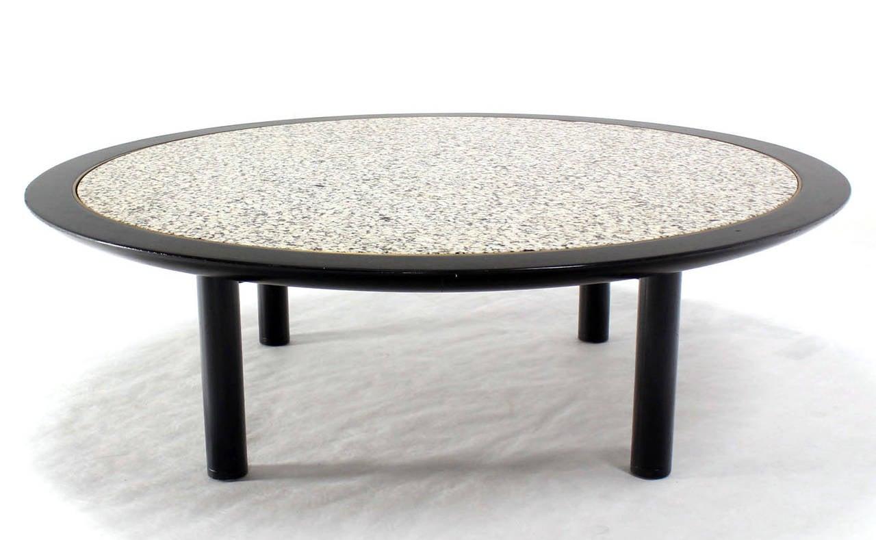 EstablishedLines Mid Century Modern 48 Inches Round Granite Top Black Lacquer  Coffee Table Baker