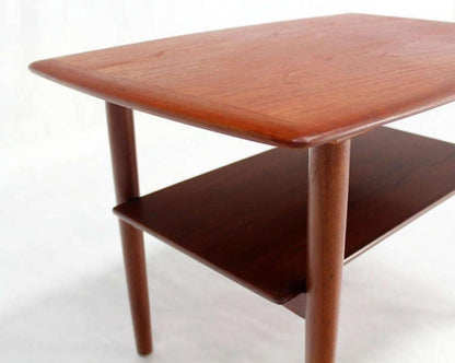 EstablishedLines Povl Dinesen Pair Danish Modern Teak End Tables Solid Tapered Dowel legs 1 Shelf