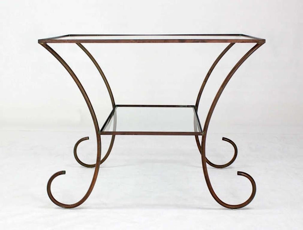 EstablishedLines Large Deco Style Solid Brass Serving Console Hall Table circa 1930s Nice Patina