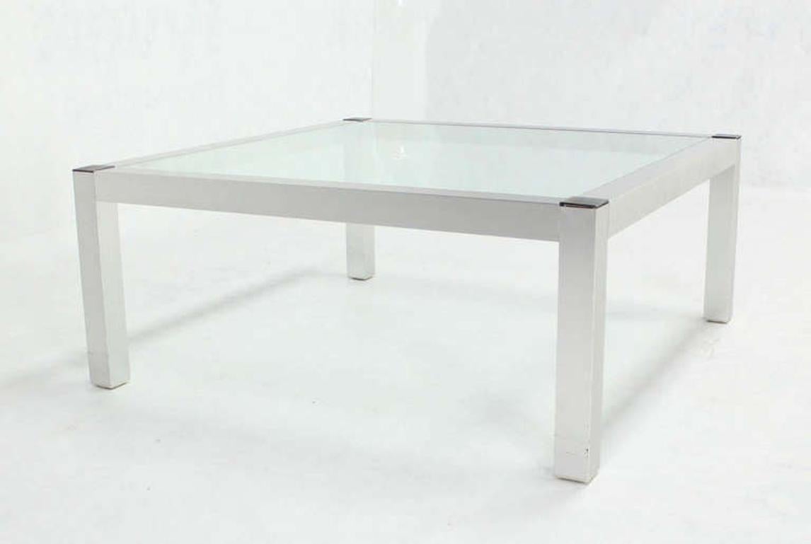 EstablishedLines Mid-Century Modern Machined Metal Base Glass Top Coffee Table Modernist