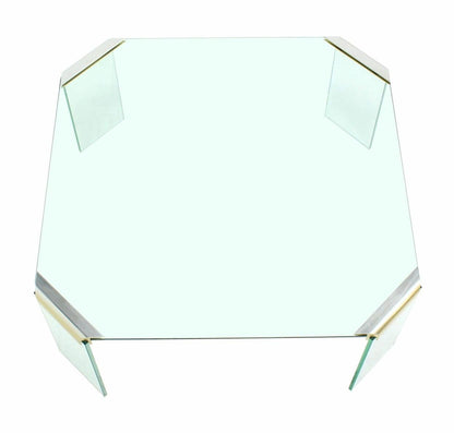 EstablishedLines Large Square Cut Corners Style Glass Top & Legs Brass Joint Coffee Table