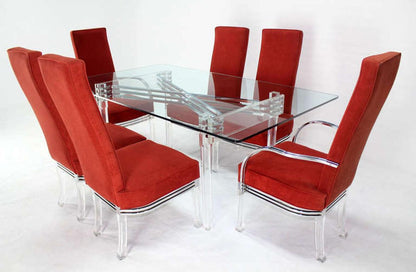 EstablishedLines Mid Century Modern Set of Six Dining Chairs and Table in Lucite Chrome Glass