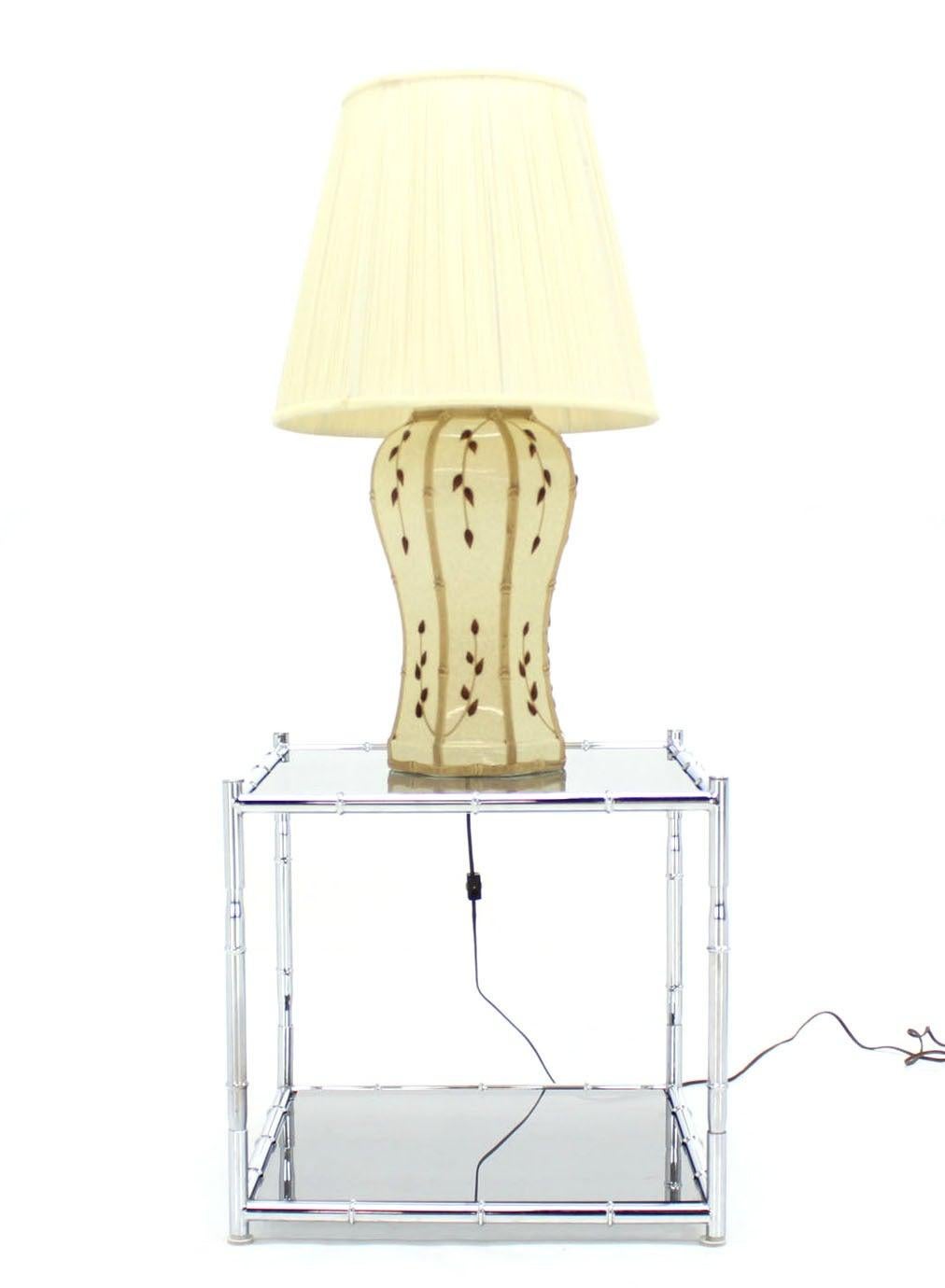 EstablishedLines Faux Bamboo Motive Art Pottery Decorated Mid-Century Modern Ceramic Lamp MITN!