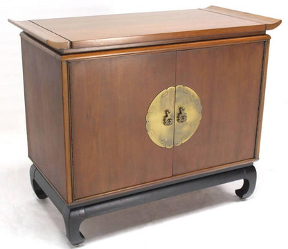 EstablishedLines Oriental Mid Century Modern Black Lacquer Base Modern Walnut Server Cabinet MINT