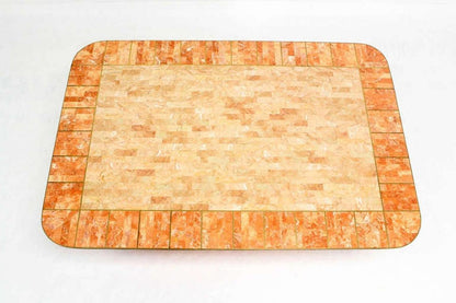 EstablishedLines Maitland Smith Tessellated Stone Brass Mid Century Modern Rectangle Coffee Table