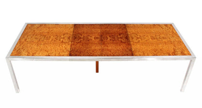 EstablishedLines Stainless Steel Chrome Base Amber Burl Wood Dining Conference Table Two Leaves