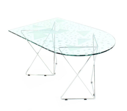 George Rodrigue Art Glass Top  Dining Table with Chrome Wire Base Artist Signed
