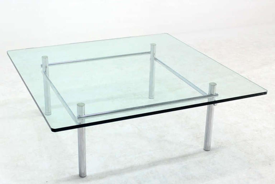EstablishedLines Solid Chrome Base Heavy Steel Bars  Square Glass Top Coffee Center Table MINT!