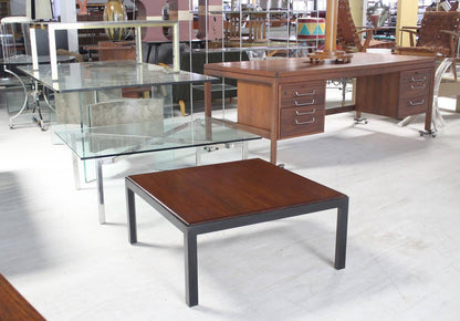 EstablishedLines Mid Century Modern Ebonised Frame Walnut Top Square Coffee Occasional Table MINT
