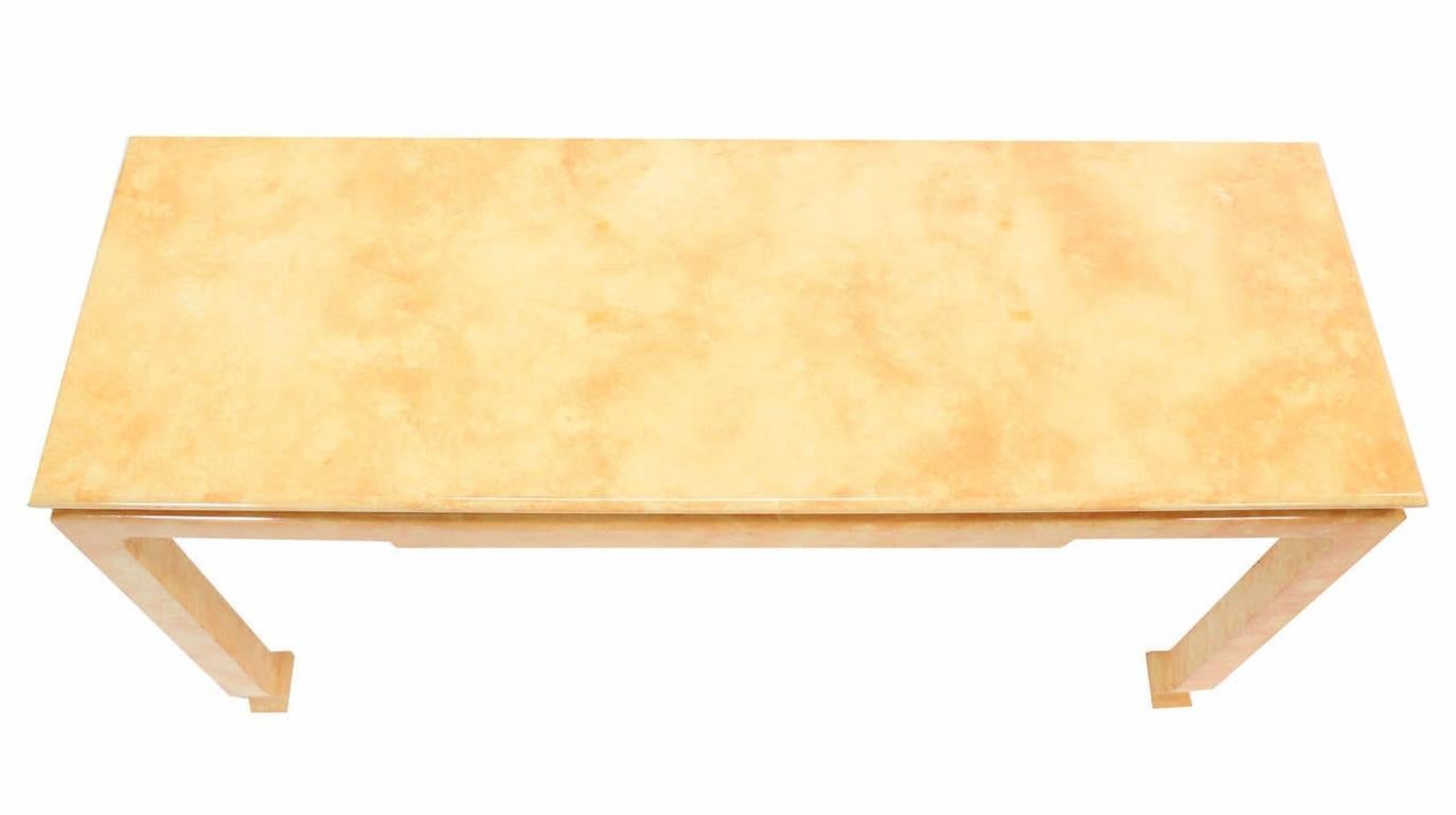 EstablishedLines Mid Century Modern Beige Faux Parchment Gloss Finish Lacquer Console Sofa Table