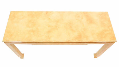 EstablishedLines Mid Century Modern Beige Faux Parchment Gloss Finish Lacquer Console Sofa Table