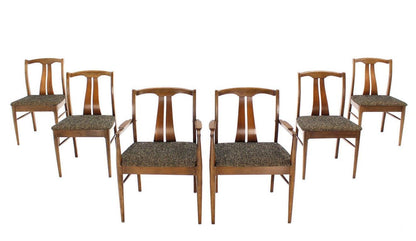EstablishedLines Six Mid-Century Modern Medium Light Walnut Dining Chairs New Upholstery MINT