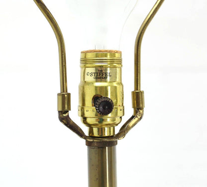 EstablishedLines Pair Mid Century Modern Stiffel Brass Finial Shape Table Lamps Marble Bases MINT