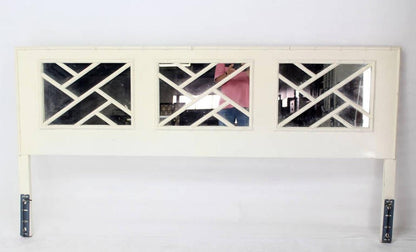 EstablishedLines Faux Bamboo Mid Century Modern White Lacquer King Size Headboard Mirrored Back