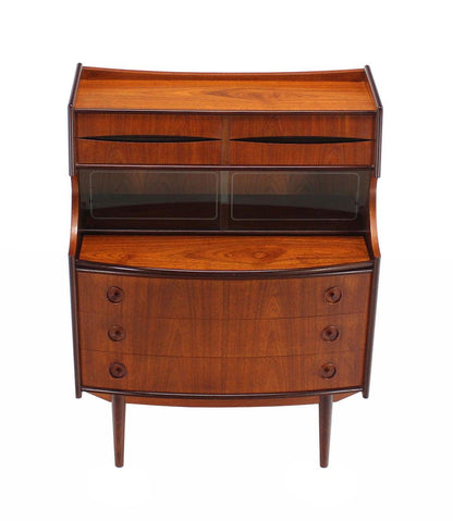 EstablishedLines Danish Teak Pull Out Desk Secretary Desk Bachelor Chest Bookcase Bow Front MINT!