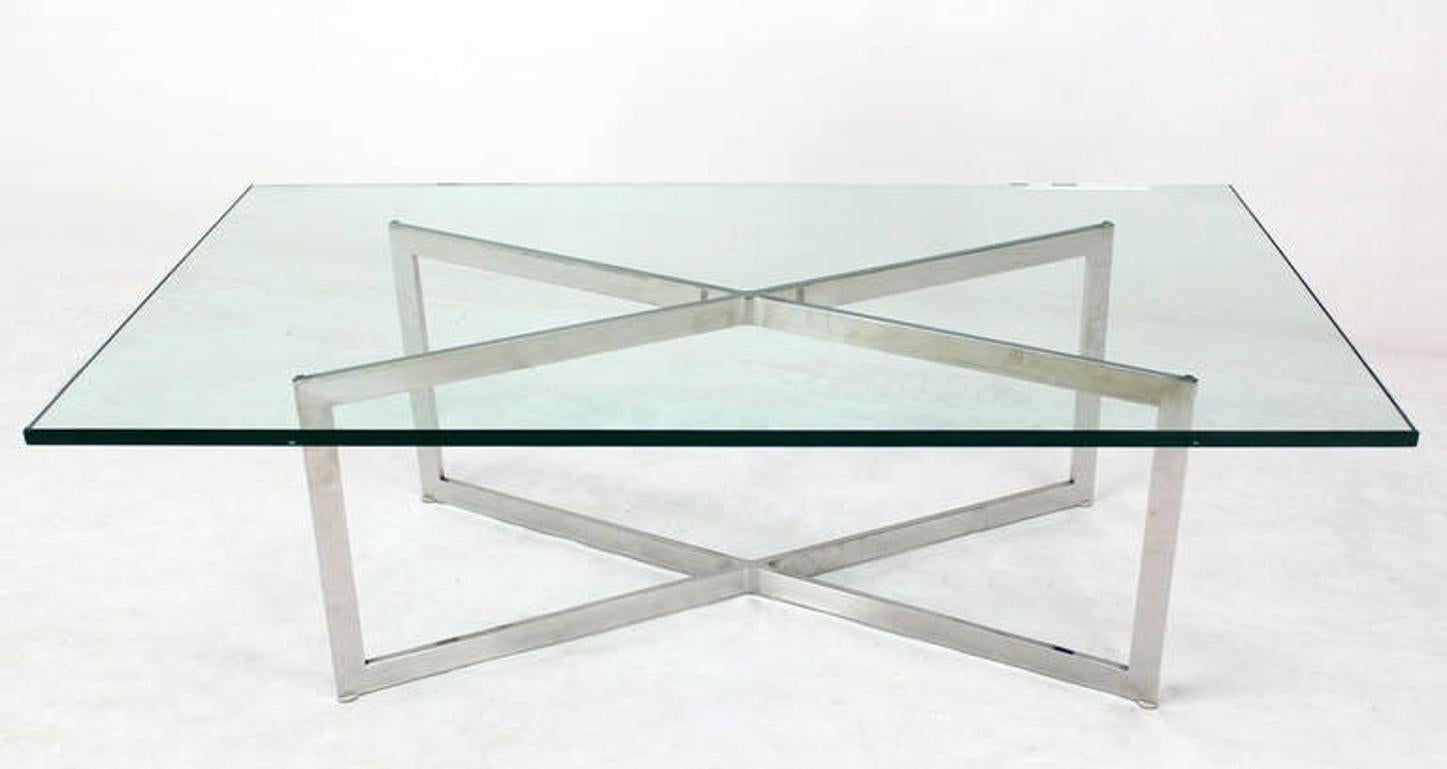 EstablishedLines Mid Century Modern Stainless Chrome X-Base Coffee Table with Glass Top