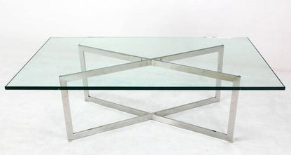EstablishedLines Mid Century Modern Stainless Chrome X-Base Coffee Table with Glass Top