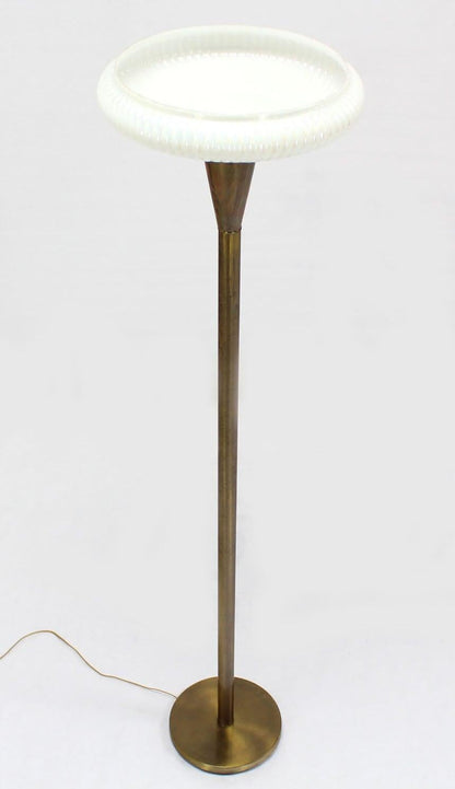 Brass Base with Iridescent Shell Scallop Edge Shade Floor Lamp Torchere MINT!