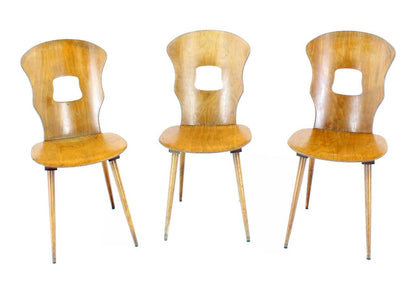 Set of Three Mid Century Swedish Modern Molded Birch Plywood Chairs Dowels Legs