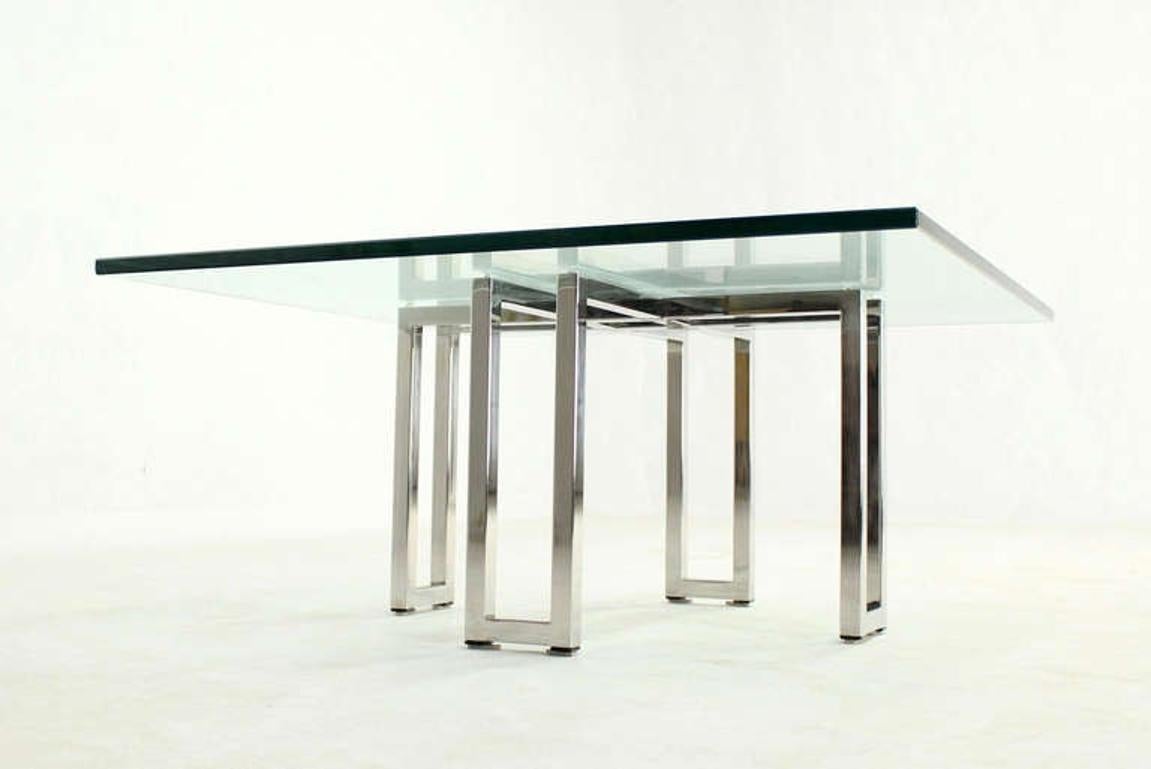 EstablishedLines Chrome Base Square Glass Top Mid Century Modern Coffee Table Barcelona Baughman